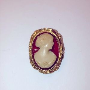 Vintage Cameo Brooch with Gold Tone Scroll Work